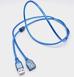 Кабель подовжувач USB 2.0 AM/AF, 1.5m, прозорий синій, силіконовий, екранований +ферит, фото 4