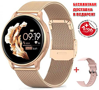 Женские умные часы смарт с ремешком наручные для андроид та ios с блютуз, smart watch gold для спорта золотые