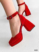 Жіночі відкриті туфлі босоніжки на платформі та на підборах замшеві червоні Elena