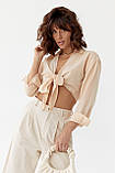 Жіноча укорочена блуза на запах — бежевий колір, M (є розміри), фото 5