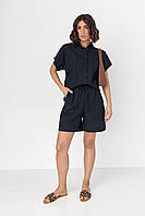 Жіночий літній костюм шорти та сорочка No.77 fashion — чорний колір, S (є розміри)