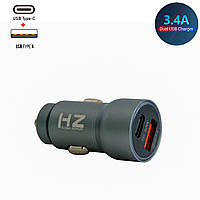 Автомобильное зарядное устройство для телефона HZ CH12 3.4A 12-24V USB+Type-C зарядное в прикуриватель (FV)