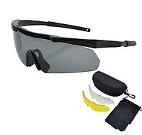 Окуляри ESS захисні з 3 комплектами лінз 3 мм Чорні Захисні тактичні окуляри