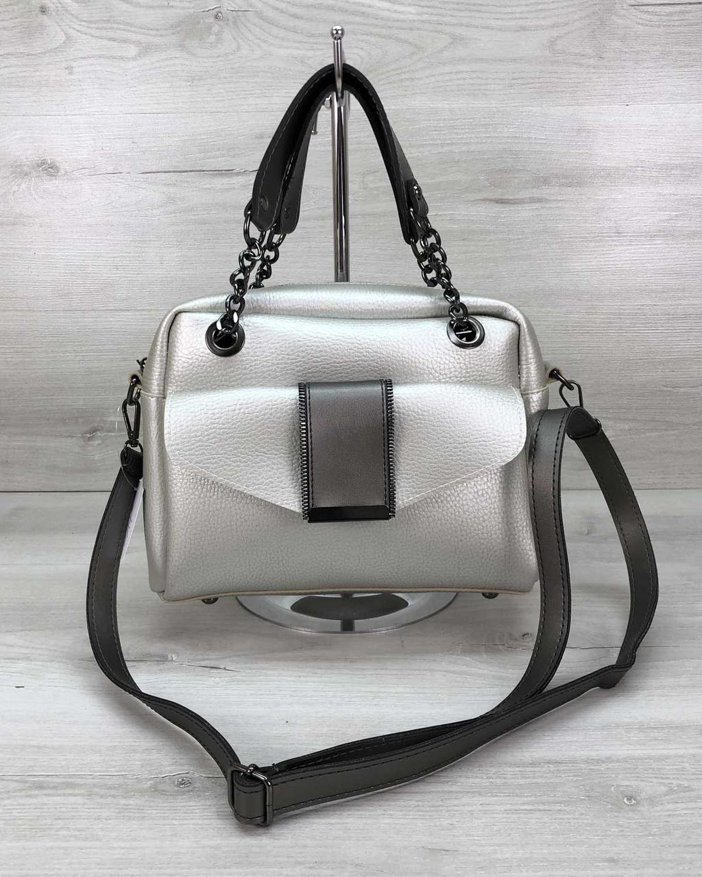 Жіноча сумка крос-боді Welassie з регульованим плечовим ременем і двома ручками колір срібло «Хлоя»