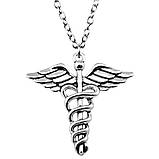 Кулон підвіска кадуцей з крилом і зміями Caduceus змія у вигляді змії значок лікарів Всесвітньої організації охорони здоров'я, фото 6