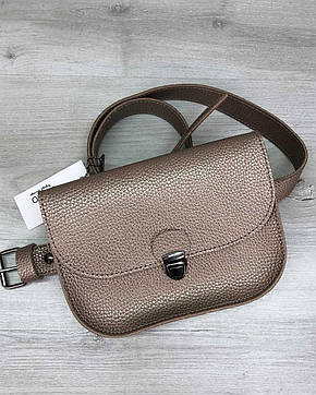 Жіноча шкіряна сумка на пояс з ременем на плече Stacy золотистого кольору Welassie, фото 1