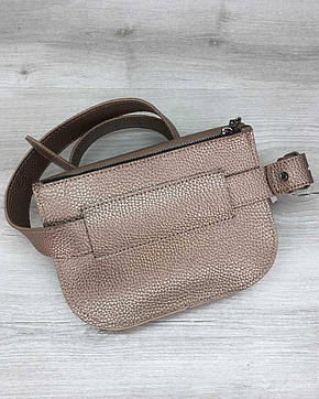 Жіноча шкіряна сумка на пояс з ременем на плече Stacy золотистого кольору Welassie, фото 2