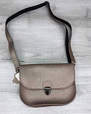 Жіноча шкіряна сумка на пояс з ременем на плече Stacy золотистого кольору Welassie, фото 4