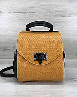 Молодежный кожаный рюкзак-сумка для девушек «Chris» горчичного цвета Welassie