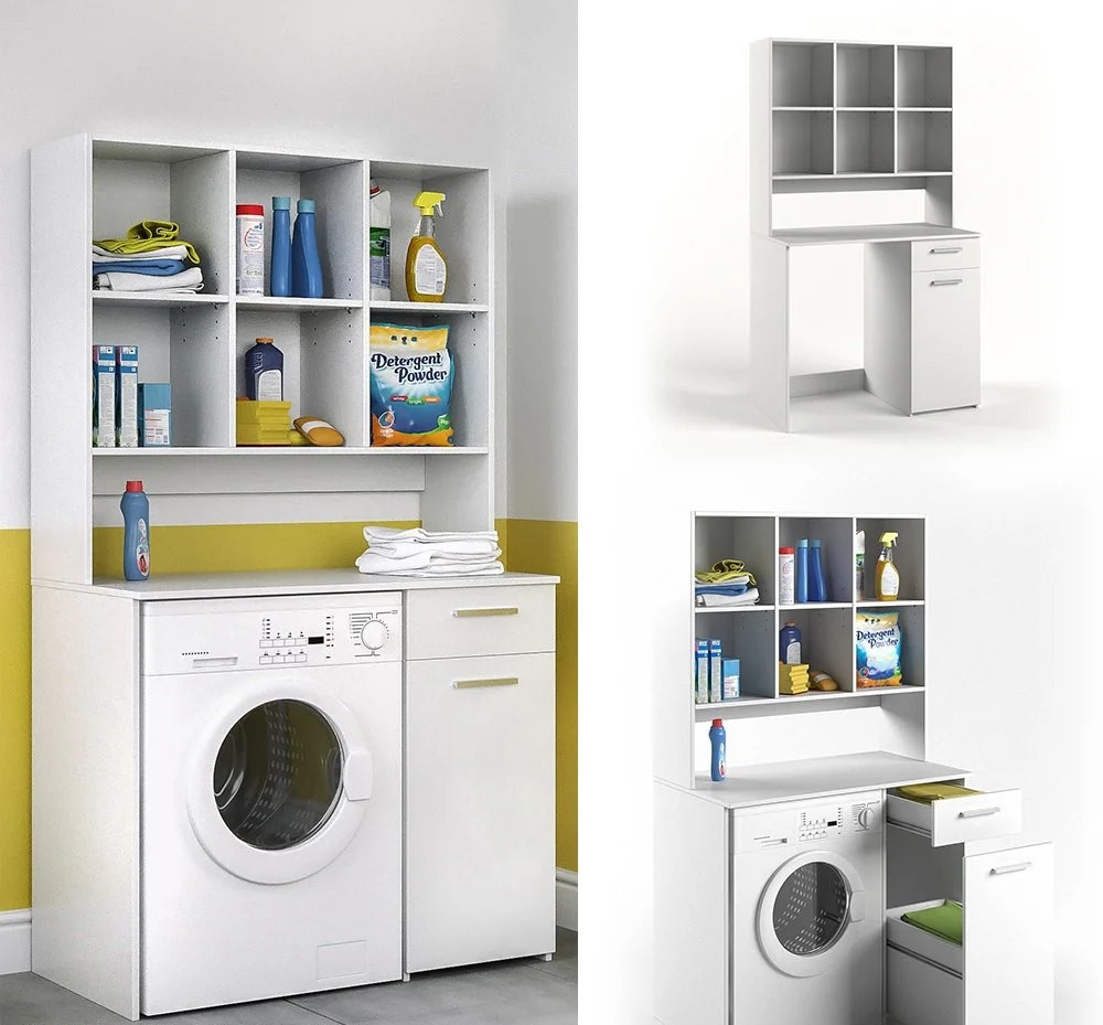 Шафа-пенал у ванну для пральної машинки, тумба з полицями для ванної з осередком під пральну машину, фото 1