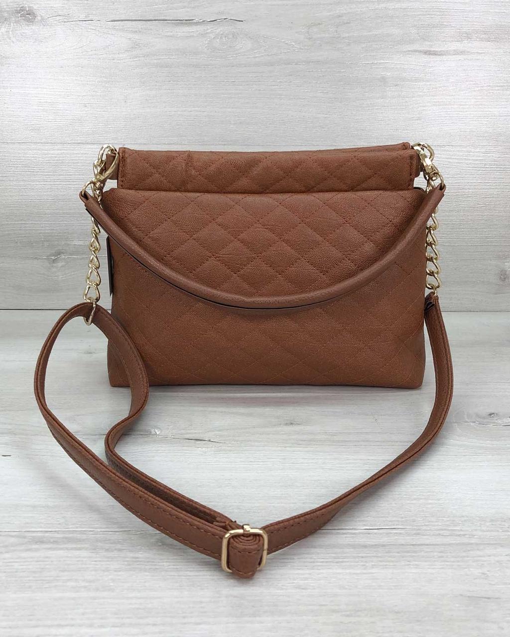 Молодіжна жіноча сумка з екошкіри на одне відділення «Ava» з ручкою та ременем на плече руда Welassie