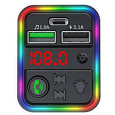 FM-модулятор в автомобілі Car F18 Bluetooth 2хUSB + Type C Трансмітер, фото 4