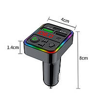 FM-модулятор в автомобілі Car F18 Bluetooth 2хUSB + Type C Трансмітер, фото 2