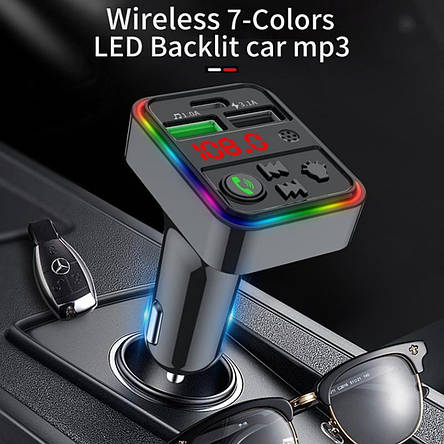FM-модулятор в автомобілі Car F18 Bluetooth 2хUSB + Type C Трансмітер, фото 1