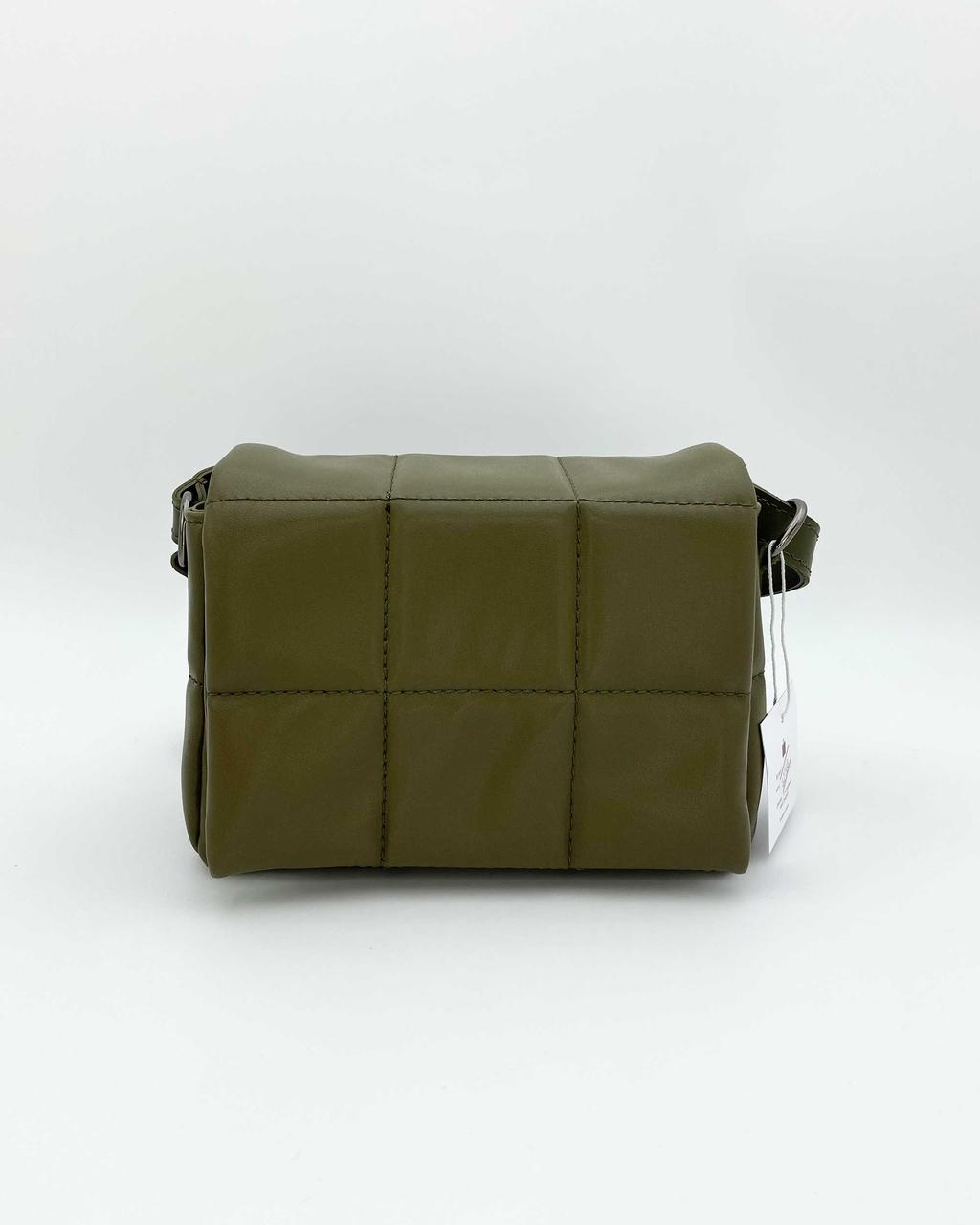 Маленька жіноча сумка з екошкіри стьобана «Діна» оливкового кольору Welassie