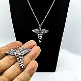 Кулон підвіска кадуцей з крилом і зміями Caduceus змія у вигляді змії значок лікарів Всесвітньої організації охорони здоров'я, фото 5