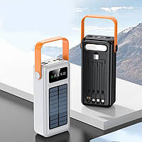 Потужний Power Bank 40000mAh на сонячних батареях швидка зарядка телефону кабель 4в1 Павербанк Solar + ліхтари