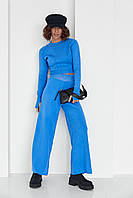 Жіночий костюм із широкими штанами та коротким джемпером — синій колір, L (є розміри)
