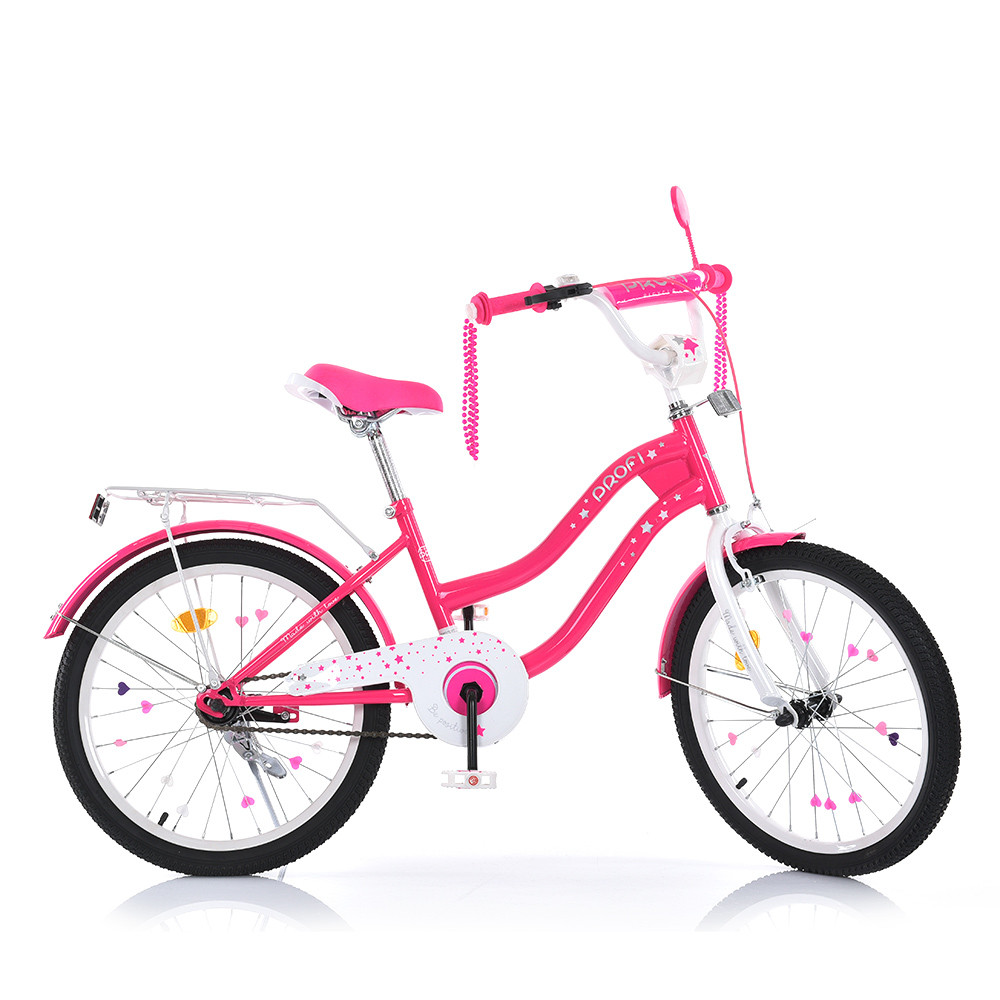 Дитячий двоколісний велосипед для дівчинки PROFI 20 дюймів MB 20062-1 STAR дзвіночок, ліхтар, підніжка, малиновий