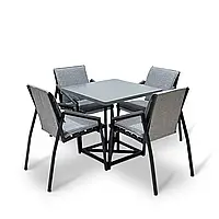 "Парма" Комплект мебели=1 стол (80*80 см) + 4 стула с мягкими чехлами для террасы или сада СТИЛЬНЫЙ Серый