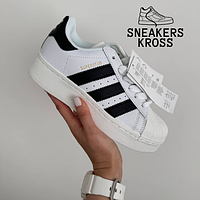 Жіночі кросівки Adidas Superstar 2W White Black Plarform, Кросівки adidas Originals Superstar Plarform білі