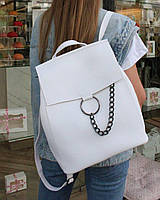 Женский белый рюкзак-сумка из кожзама «Марио» декорирован кольцом с цепочкой Welassie