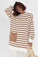 Туніка жіноча в смужку з кишенею — кавовий колір, L (є розміри)