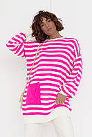Туніка жіноча в смужку з кишенею — рожевий колір, L (є розміри)