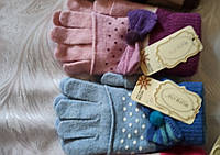 Перчатки женские, 30% шерсь, двойной верх, голубой и сиреневый цвет.