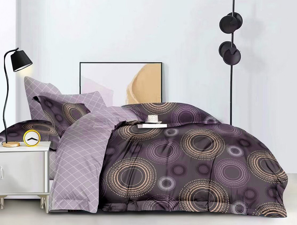 Постільні тканини компаньйони 220 см фіолетова Бязь Gold Lux принт кола геометрія (A+B рулони 50 м+50 м) Пакистан
