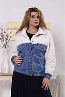 Розмір 52 р. Куртка джинсова зі штучним хутром: баранчик.