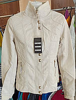 Женская куртка ЭКО кожа, светло бежевого цвета, с карманами, на подкладке, на молнии размеры: S, М.