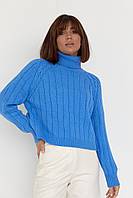 Жіночий в'язаний светр із рукавами регланами — синій колір, L (є розміри)