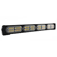 Маячок проблесковый желтый (стробоскоп) 12/24V 41.5x5x3.5 см (4 секции / 96 led диодов) 14 вариантов вспышки