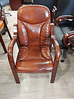 Кресло для конференций Гранд комбинированная кожа люкс Коричневая (Диал ТМ)
