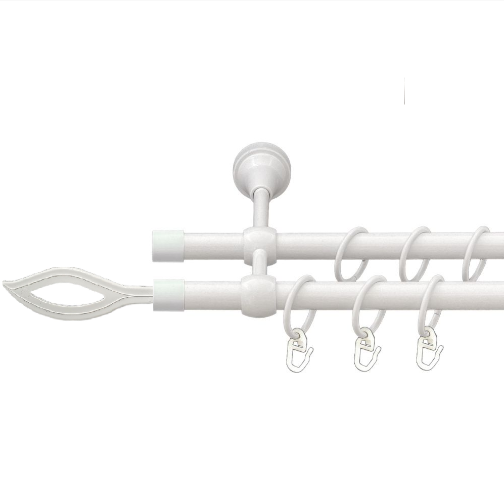 Карниз металевий Білий Лист подвійний трубчастий 16мм посилений для важких штор, фото 1