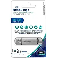 Флеш память MediaRange Combo Flash Drive MR935 Silver 16GB Type-C/USB 3.0