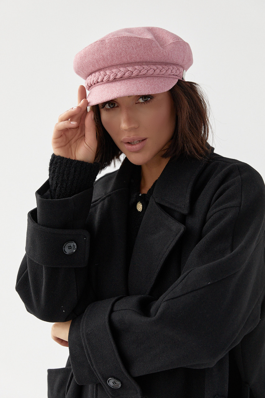 Жіноча кепі з кашеміру з косичкою — рожевий колір, S (є розміри)