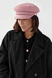 Жіноча кепі з кашеміру з косичкою — рожевий колір, S (є розміри), фото 2