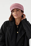Жіноча кепі з кашеміру з косичкою — рожевий колір, S (є розміри), фото 4