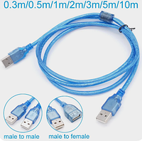 Кабель удлинитель USB 2.0 AM/AF, 0.5m, прозрачный синий, силиконовый, экранированный.