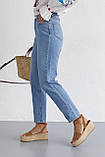 Жіночі джинси МОМ із завищеною талією — блакитний колір, 38р (є розміри), фото 5