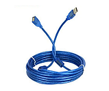 Кабель подовжувач USB 2.0 AM/AF, 3m, прозорий синій, силіконовий, екранований +ферит, фото 5