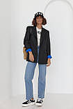 Жіночий піджак із кольоровою підкладкою — чорний колір, L (є розміри), фото 4