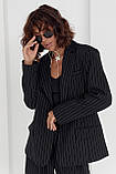 Жіночий піджак на ґудзиках у смужку — чорний колір, L (є розміри), фото 5