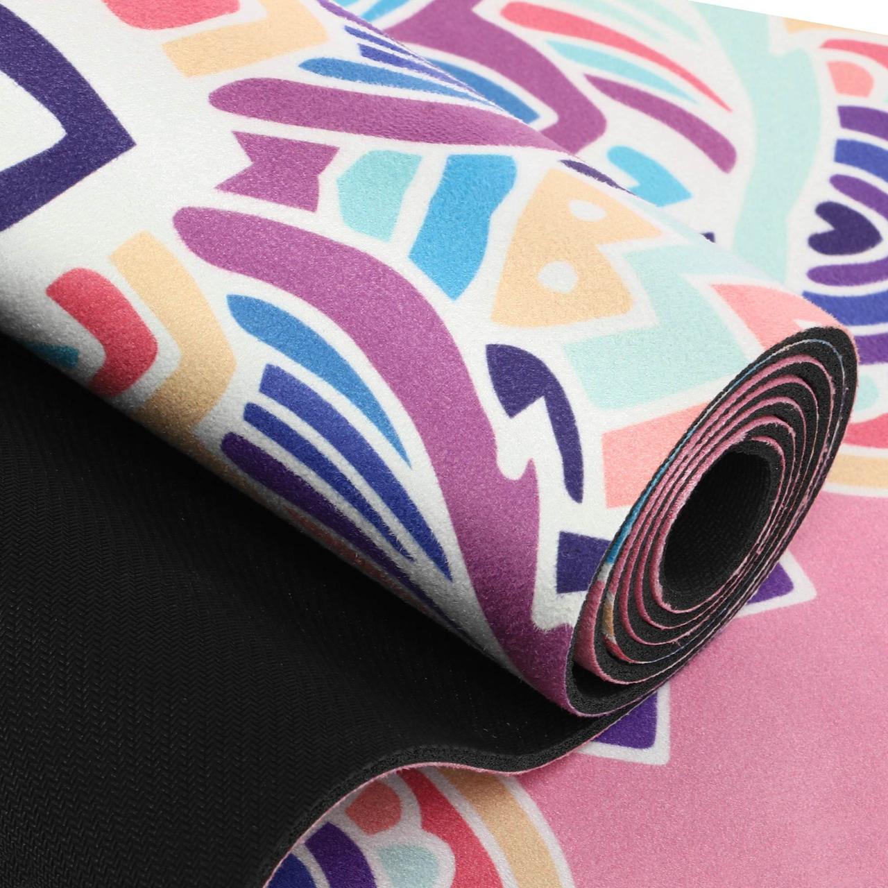 Двошаровий антиковзаючий замшевий килимок для йоги "Record FI-5662-6" (183x61x0,3 см) з принтом Потрійний Оберіг