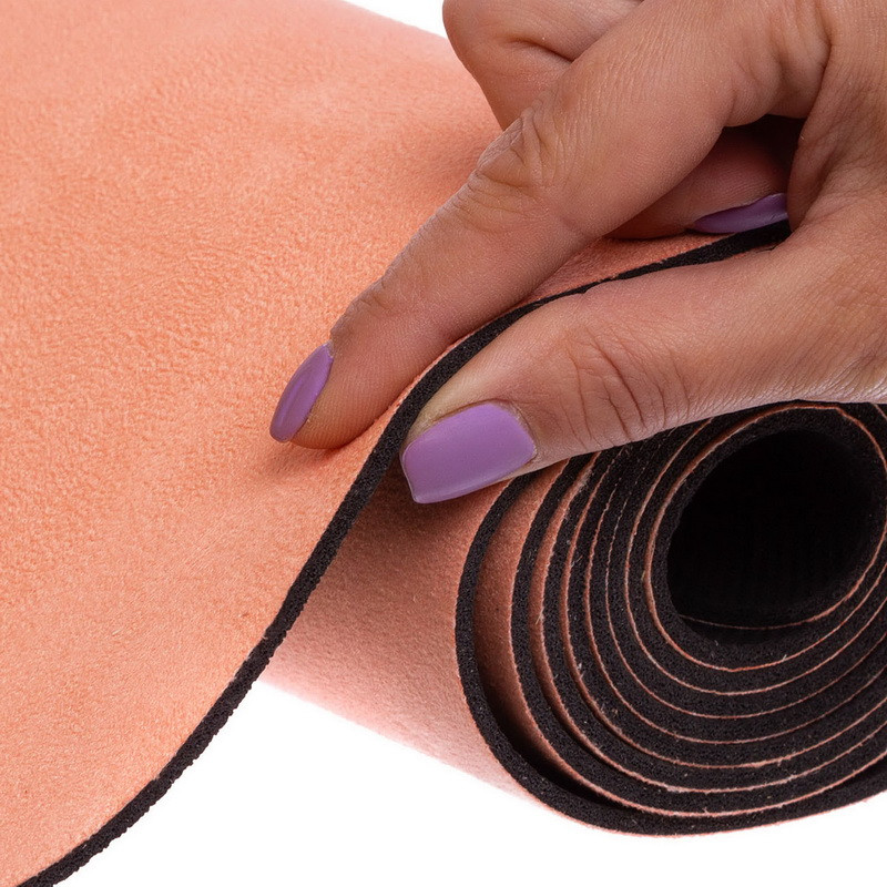 Двошаровий антиковзаючий замшевий килимок для йоги "Record FI-5662-62" (183x61x0,3 см) персиковий