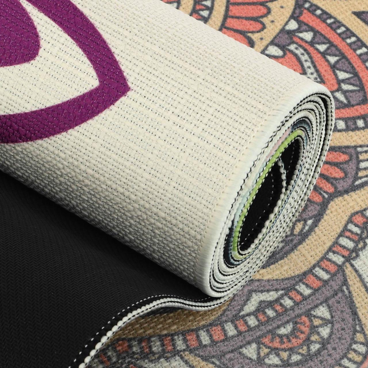 Двошаровий лляний килимок для йоги "Record FI-7156-3" (183x61x0,3см) з принтом Спокій Лотоса, фото 1