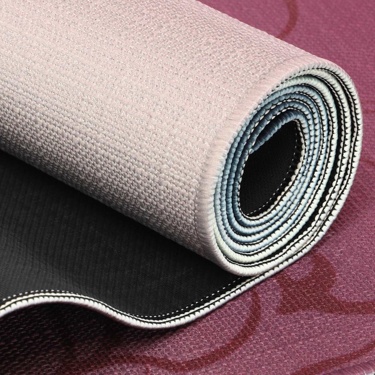 Двошаровий лляний килимок для йоги "Record FI-7157-4" (183x61x0,3 см) з принтом лотоса