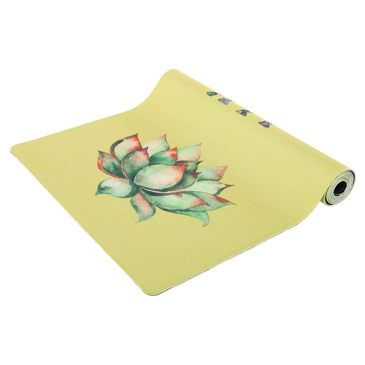 Двошаровий лляний килимок для йоги "Record FI-7157-6" (183x61x0,3 см) з принтом Слона та Лотоса, фото 1